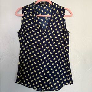 Express Dark Blue Sleeveless Blouse with Bright Yellow Lemon Design (A14)